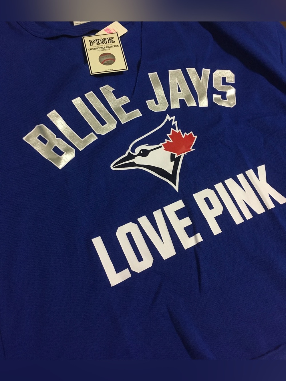 🆕VICTORIA’S SECRET PINK - S - NWT - TORONTO BLUE JAYS BASEBALL MLB VARSITY TOP - Picture 14 of 15